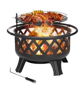 เตาไฟเหล็กเคลือบสีดำสำหรับย่างบาร์บีคิว พร้อมฝาครอบกันประกายไฟและอุปกรณ์จุดไฟ สำหรับตั้งแคมป์ ชายหาด และสวนหลังบ้าน - Product Image 4