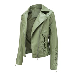 Blouson Moto en Cuir PU pour Femme, Coupe Slim Courte, Manches Longues, Col Rabattu, Fermeture Éclair, Lacets Croisés, Chaud et Polyvalent - Product Image 3
