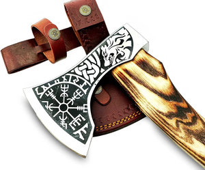 Hacha Tomahawk Industrial Hecha a Mano con Mango de Madera, Hoja de Acero de Alto Carbono, Estilo Vikingo, Cabeza Tallada, Herramienta de Supervivencia para Exteriores, 3 Años de Garantía - Product Image 5