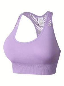 High <b>Support</b> Seamless Racerback Sports Bra Breathable Openwork Fishnet Back Gym Workout <b>Crop</b> <b>Top</b> Women Athletic Yoga Tank - Product Image 6