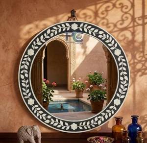 Best Selling Bone Inlay Modish Mirror <b>Frame</b> <b>Grey</b> Floral Pattern MDF Board Made Round Shape Photo <b>Frame</b> Mirror <b>Frame</b> New Design - Product Image 5