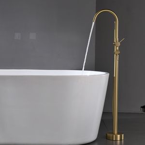 Rubinetto Monocomando per Vasca da Bagno Freestanding e Doccetta a Mano, Montaggio a Pavimento (Oro Spazzolato) - Product Image 4