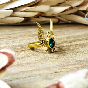 แหวนทองคำประดับหยกเขียวแบบโบโฮ ดีไซน์ใหม่ล่าสุด สำหรับผู้หญิง ชุบทอง 18k ลายอินเดียนรูปนกอินทรี เหมาะสำหรับขายส่ง/OEM/ODM - Product Image 4