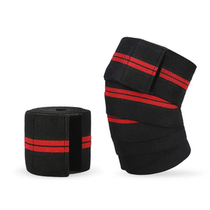 Knee Sleeve <b>Black</b> Red Striped Neoprene Breathable Hook Loop Closure Universal Unisex All Seasons Protection Weightlifting - Product Image 1