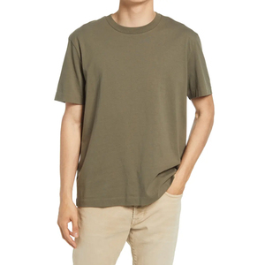 Men's Olive Green Short Sleeve O-Neck Casual Knitted T-Shirt Solid Color Blank Design 100% Merino <b>Wool</b> Eco-Friendly Jersey - Product Image 1