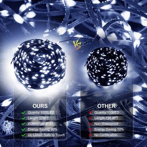 Guirlandes lumineuses de Noël 1000 LED/328 pieds, décoratives d'extérieur, lumière blanche, 8 modes, télécommande, étanches IP67, fonction minuterie et mémoire - Product Image 3