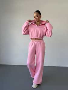 New Regular Fit Tracksuit Soft Cotton Blend <b>Cropped</b> Jogger Set Custom Design OEM ODM Private Label Wholesale Sportswear - Product Image 5