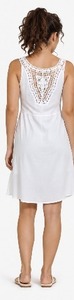 Women <b>White</b> <b>Linen</b> Front Logo Digital Print Sleeveless Square Neck a Line Mini Dress Breathable Summer Casual Wear - Product Image 3