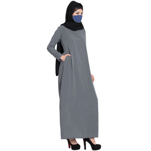 Women Gray <b>Long</b> Sleeve Floor Length Loose Fit Modest Abaya Solid Color Polyester Daily Wear Middle East Style - Product Image 4
