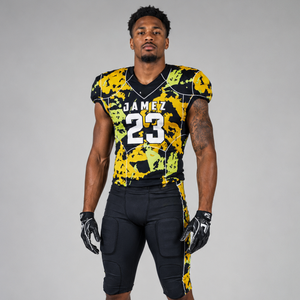 Ensemble uniforme de football américain pour hommes – Maillot sans manches à col en V et pantalon camouflage sublimé en polyester ajusté, anti-humidité - Product Image 1