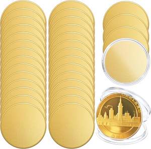 20 Monedas de Latón en Blanco para Grabar, con Borde Roscado de 40 mm, Caja de Protección Acrílica para DIY - Product Image 2