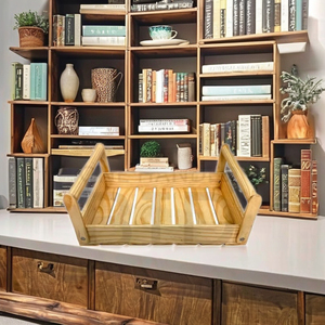 Rustic Pine Wood <b>Rectangular</b> <b>Basket</b> Sturdy Handles Standing Type Easy Carrying Handmade Kitchen <b>Storage</b> Decorative Household - Product Image 2