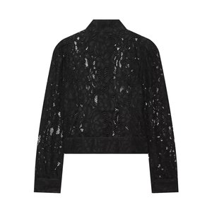 Blouson de moto élégant en cuir véritable noir imprimé, à manches longues, col montant, respirant, coupe courte, idéal pour l'hiver - Product Image 1