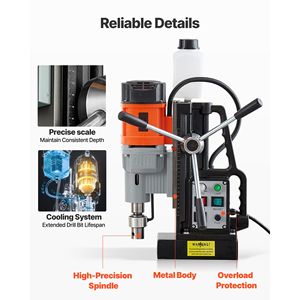 Trapano Magnetico da 1550 W con Diametro di Foratura 2.4, Potenza 2922 Lbf, Velocità Regolabile 0-600 RPM, Cono Morse per Varie Applicazioni - Product Image 6