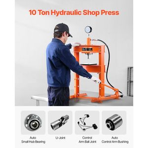 Pressa Idraulica da Officina da 10 Tonnellate, Stabile, per Garage, con Base a H Regolabile e Piastra di Pressione a H con Cuscinetto Stabile - Product Image 2