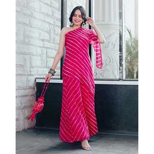 ชุดคุร์ตะผ้าชีฟองไหล่เดียวสีชมพูสำหรับผู้หญิงเอเลียไซส์ XS - Product Image 4