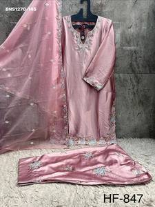 Conjunto de Salwar-Suit-Dupatta de Satén Malai de Primera Calidad con Bordado Multihilo y Listo para Usar, Exportador de Moda Femenina - Product Image 5