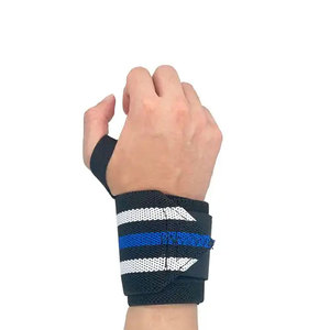 Attelles de soutien unisexes pour poignets, rayures noires, blanches et bleues, en polyester respirant, fermeture auto-agrippante, pour musculation, entraînement en salle de sport, antidérapantes - Product Image 4