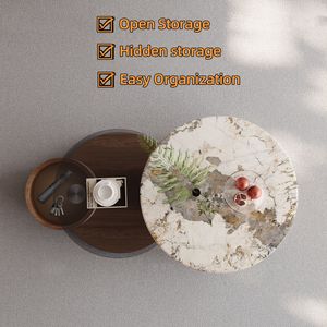 Juego de Mesa de Centro Redonda de Madera con Ruedas Giratorias y Espacio de Almacenamiento - Product Image 4