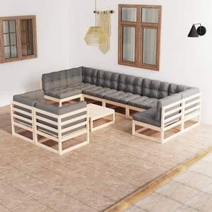 Set da salotto in legno massello di pino 10 pezzi con cuscini mobili da esterno di prima qualità - Product Image 1