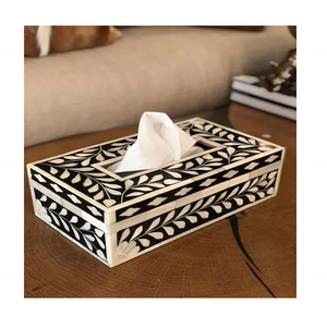 Boîte à mouchoirs rectangulaire classique de haute qualité en os incrusté, en bois et résine, pour la maison, l'hôtel et la restauration - Product Image 4