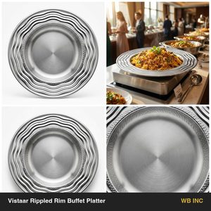 Plateau de service artisanal en acier inoxydable 304, 40 cm, finition satinée, bord miroir, pour banquet, plateau de buffet Vistaar à bord ondulé pour la décoration intérieure - Product Image 6