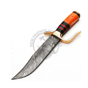 Cuchillo Bowie de 12 pulgadas, edición nueva, hecho a mano, cuchillo de caza de Damasco, hoja fija, cuchillo de supervivencia con mango de hueso de camello coloreado. - Product Image 1