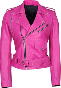 Chaqueta de Cuero Rosa Genuino Personalizada para Mujer, Chaqueta de Motociclista Moderna y Elegante - Product Image 1