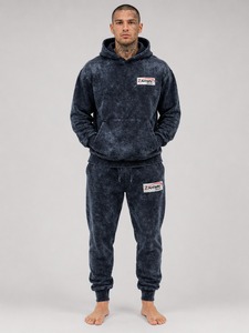 Conjunto Deportivo Moderno para Hombre con Efecto Desgastado, Sudadera con Capucha de Felpa y Pantalones Jogger de Corte Holgado, Estilo Urbano para Gimnasio - Product Image 1