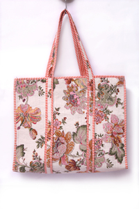 Floral Cotton Quilted Tote Bag Handmade Indian Block Print Shoulder Bag Lightweight Travel Tote bag - Product Image 5