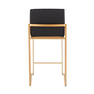 Sgabello da bancone Fuji High Back contemporaneo di Fuji, set di 2 sgabelli da bar moderni in acciaio dorato e similpelle nera - Product Image 5