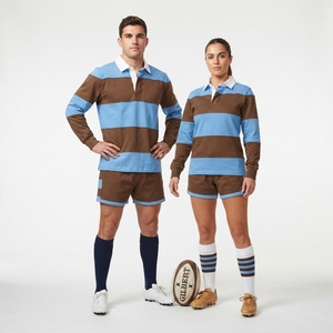 Maillot de rugby personnalisé à manches longues en tricot rayé 350 g/m² pour l'école, avec patchs brodés sur le pull de football, maillot de rugby - Product Image 2