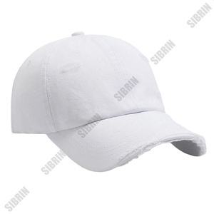 Casquette en sergé de coton blanc délavé personnalisée SIBRIN, casquette de baseball à visière incurvée déchirée, casquette de sport automobile, de skateboard, de plein air et streetwear - Product Image 1