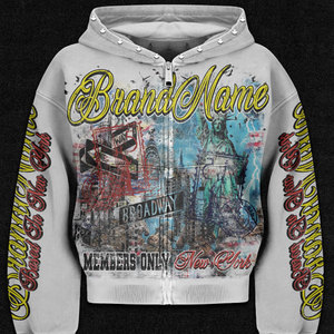 Hoodie de luxe personnalisé en patchwork avec strass et cristaux, effet délavé, fermeture éclair intégrale, en coton épais, style streetwear, par un fabricant de vêtements - Product Image 3
