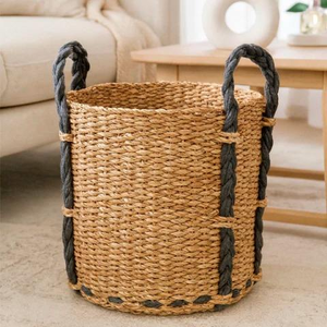 Panier de rangement en jonc de mer naturel avec poignée, panier en jacinthe d'eau de haute qualité, panier à linge pour la maison - Product Image 1