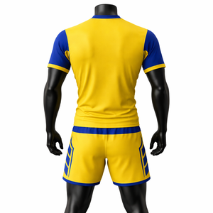 Conjunto de Camiseta y Pantalones Cortos de Fútbol Sublimados en Amarillo y Azul para Hombre, Cuello en V, Absorbe la Humedad, Ajuste Atlético, para Todas las Temporadas, 100% Poliéster, Personalizable - Product Image 3