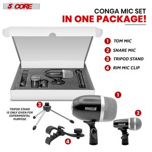 Conga Professional XLR Cardioid Unidirectional Condenser Instrument Microphone Kit Mic Snare Tom Set-NOIR - Product Image 3
