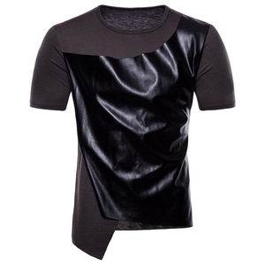 เสื้อยืดแฟชั่นผู้ชาย แบรนด์ Supplier รุ่น Pour Hommes ตกแต่งด้วยหนัง ตัดต่อผ้าฝ้าย สไตล์ลำลอง - Product Image 5