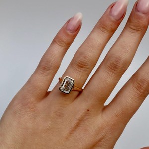Bold <b>Emerald</b> cut Lab Grown Diamond <b>Ring</b> 3 Carat in bezel Setting with Sleak Polished Band 14k Yellow Gold Statement Design - Product Image 6