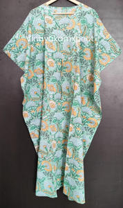 Exquisito Vestido Kaftán de Algodón 100% con Estampado Floral para Mujer, Estilo Bohemio, Mangas Tipo Kimono, Elegante Escote en V, Cintura Alta - Product Image 5