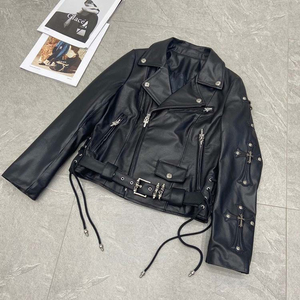 Chaqueta de moto de piel de oveja sintética de secado rápido para mujer con cremalleras, cuello alto, manga larga, corta, para invierno - Product Image 3
