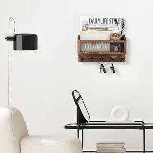 Porta Llaves y Correo Decorativo para Pared, Organizador de Llaves de Madera de 11 Pulgadas con 5 Ganchos, Estante de Almacenamiento para Montar en la Pared, Color Marrón - Product Image 4