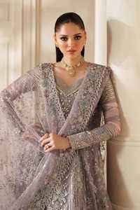 Robe élégante en mousseline de soie brodée de couleur violette, coupe trapèze, manches longues, col en V, longueur au sol, robe pour mère de la mariée - Product Image 5