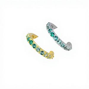 Manchette d'oreille Ombre Vert Émeraude en Argent Sterling avec Zircon Cubique, Argent ou Or, Simple, Sans Perçage, Minimaliste, Zircon Cubique Vert - Product Image 2