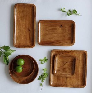 Plateau de service en bois naturel au design créatif avec 2 compartiments, vaisselle, ustensiles de cuisine, plateau de rangement au meilleur prix - Product Image 5