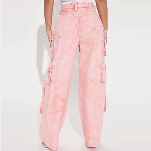 Pantalon cargo taille haute tie-dye pour femme, coupe ample, longueur intégrale, style utilitaire avec plusieurs poches, idéal pour l'été - Product Image 6
