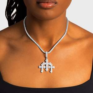 Luxury Moissanite Cross Pendant Necklace 925 Sterling <b>Silver</b> Rhodium Plated <b>Box</b> <b>Chain</b> Women's Everyday Wear Jewelry - Product Image 2