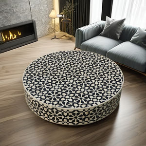 Mesa de Centro Multiusos de Diseño Geométrico Marroquí con Incrustaciones de Hueso Blanco Minimalista de Lujo Hecha a Mano - Product Image 4