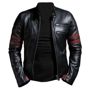 Chaqueta de Motociclista de Piel de Cordero para Hombre, Chaqueta de Motociclista con Rayas Rojas - Product Image 1