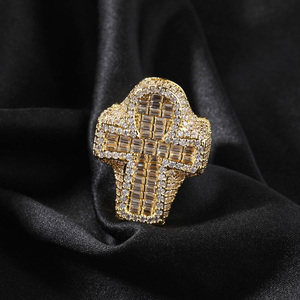 Anillo Cruzado Totalmente Cubierto de Moissanita, Plata de Ley con Baño de Rodio, Anillo Brillante Unisex, Regalo Estilo Hip Hop, Boda, Punk, Rapper - Product Image 3